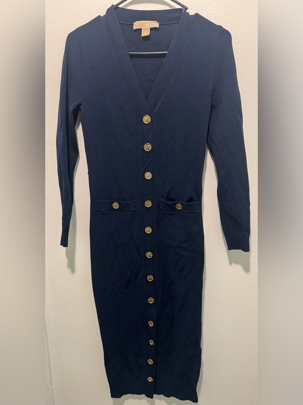 Michael Kors Navy Button-Front V-Neck Midi Dress - Picture 4 of 7